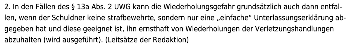 MichaelSeidlitz's tweet photo. #Wettbewerbsrecht
Wann reicht eine „einfache“ statt einer strafbewehrten Unterlassungserklärung aus?
OLG Schleswig, Beschluss vom 03.05.2021, 6 W 5/21
Beitrag:
https://t.co/n6KmirnwPs
Entscheidung: €
https://t.co/7Q6KHCHYHI https://t.co/ZhJ8BC48fZ