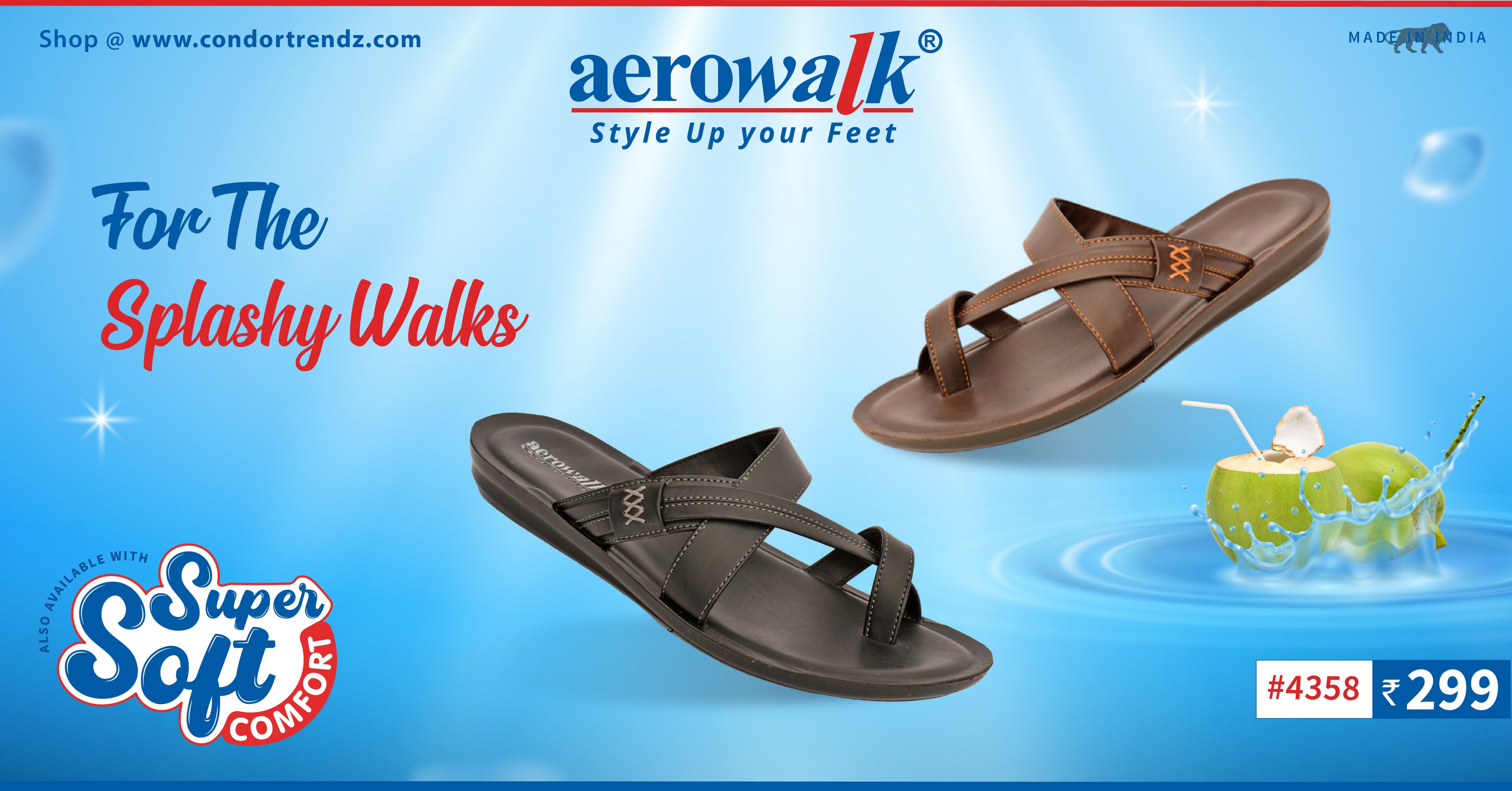 Aerowalk Shoes on X Get Monsoon ready with these stylish Slippers from Aerowalk. Featured here article number 4358. Available in tan and brown colours for just Rs. 299. Shop now at https t l00qBFC5...