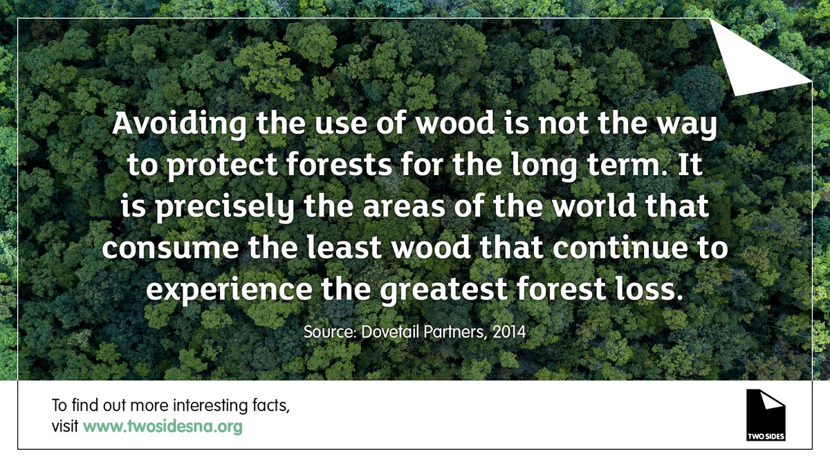 Avoiding wood is not the way to protect forests. Forests that are sustainably managed can continue to provide social, cultural and ecosystem benefits while also providing wood-based products.  Learn more #PaperFacts here. 
#Forestry
 bit.ly/2UVEcMf