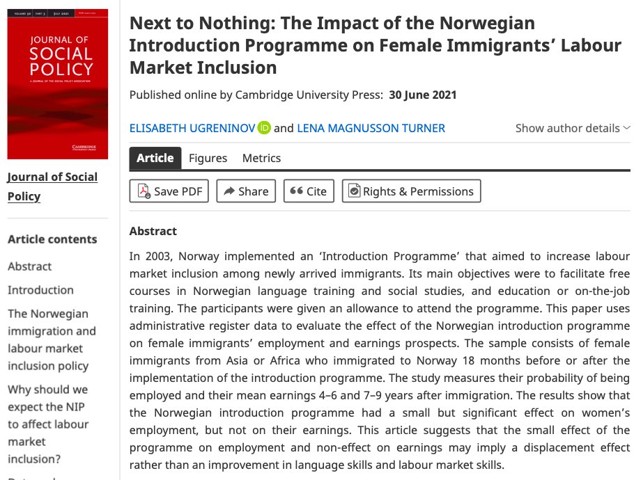 New on #FirstView and #OpenAccess, by Elisabeth Ugreninov and Lena Magnusson Turner:

Next to Nothing: The Impact of the Norwegian Introduction Programme on Female Immigrants’ Labour Market Inclusion

cambridge.org/core/journals/…