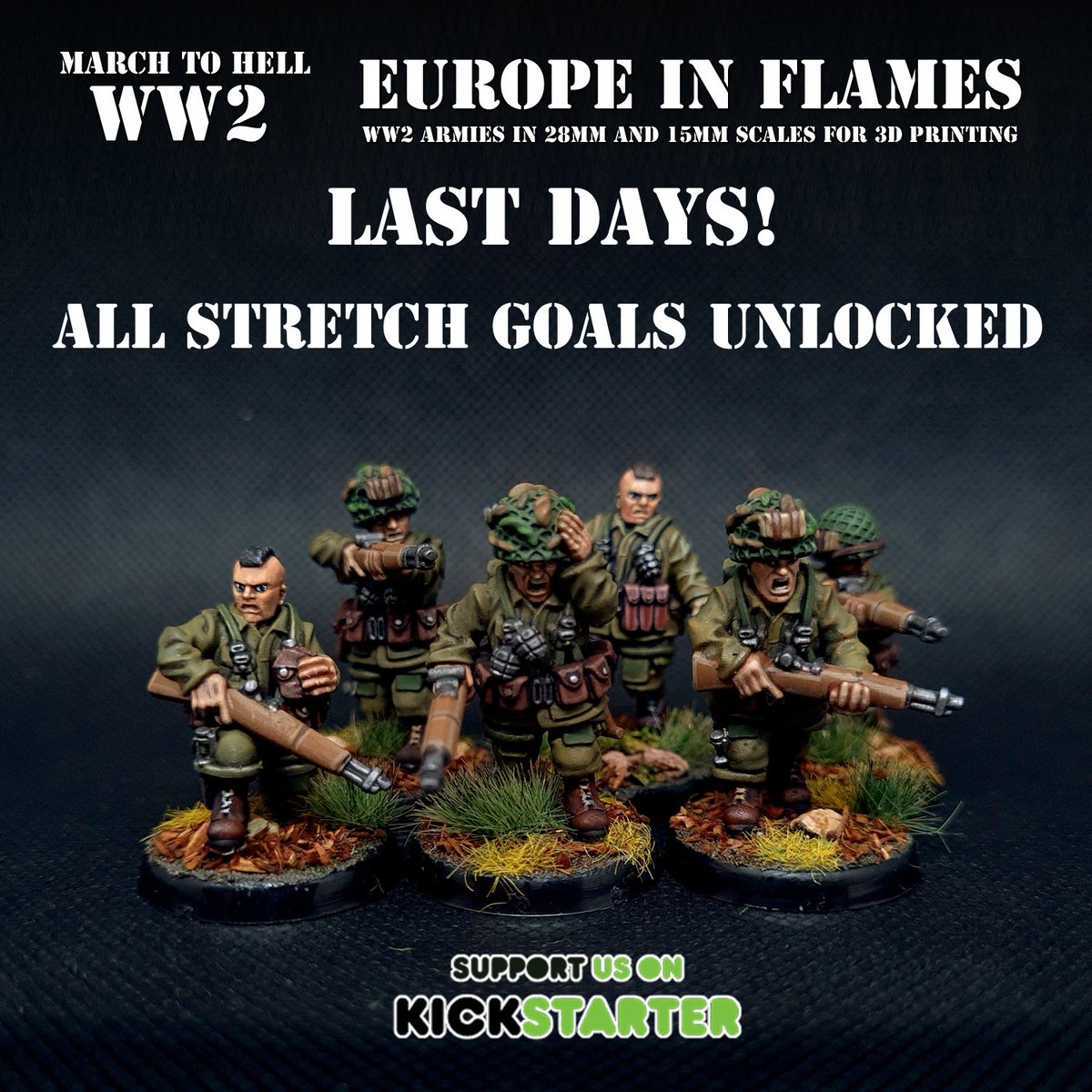 1️⃣ DAY
TOMORROW IS THE LAST DAY! 
WW2 🔥 EUROPE IN FLAMES 🔥

kck.st/3gf3DiB

#MARCHTOHELL #WW2 #3DPRINTING #3DFILES #3d #soldiers #3dwar #3dbreed #wargames #Strategygame 

#kickstarter #3dterrain #tabletop