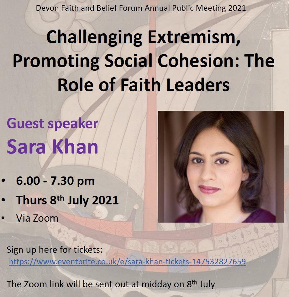 DevonInterFaith's tweet photo. @DevonInterFaith invites you to listen to Sara Khan speaking via Zoom on Challenging Extremism, Promoting Social Cohesion: The Role of Faith Leaders
6pm Thurs 8th July @IFNetUK @NATREupdate https://t.co/YQCvsat08p