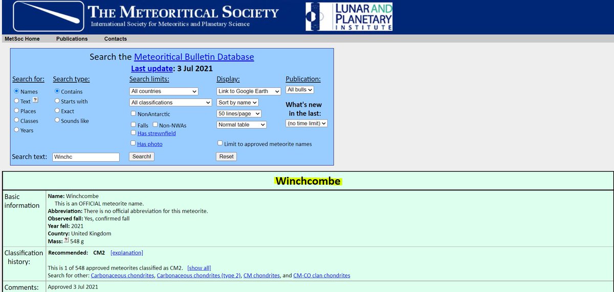We are pleased to report that the #Winchcombe #meteorite is now officially listed in the Meteoritical Bulletin of the <a href="/MeteoriticalSoc/">Meteoritical Society</a>. Here at <a href="/NHM_London/">Natural History Museum</a> &amp; across the UK planetary science teams are working hard to find out more about its origin &amp; composition.