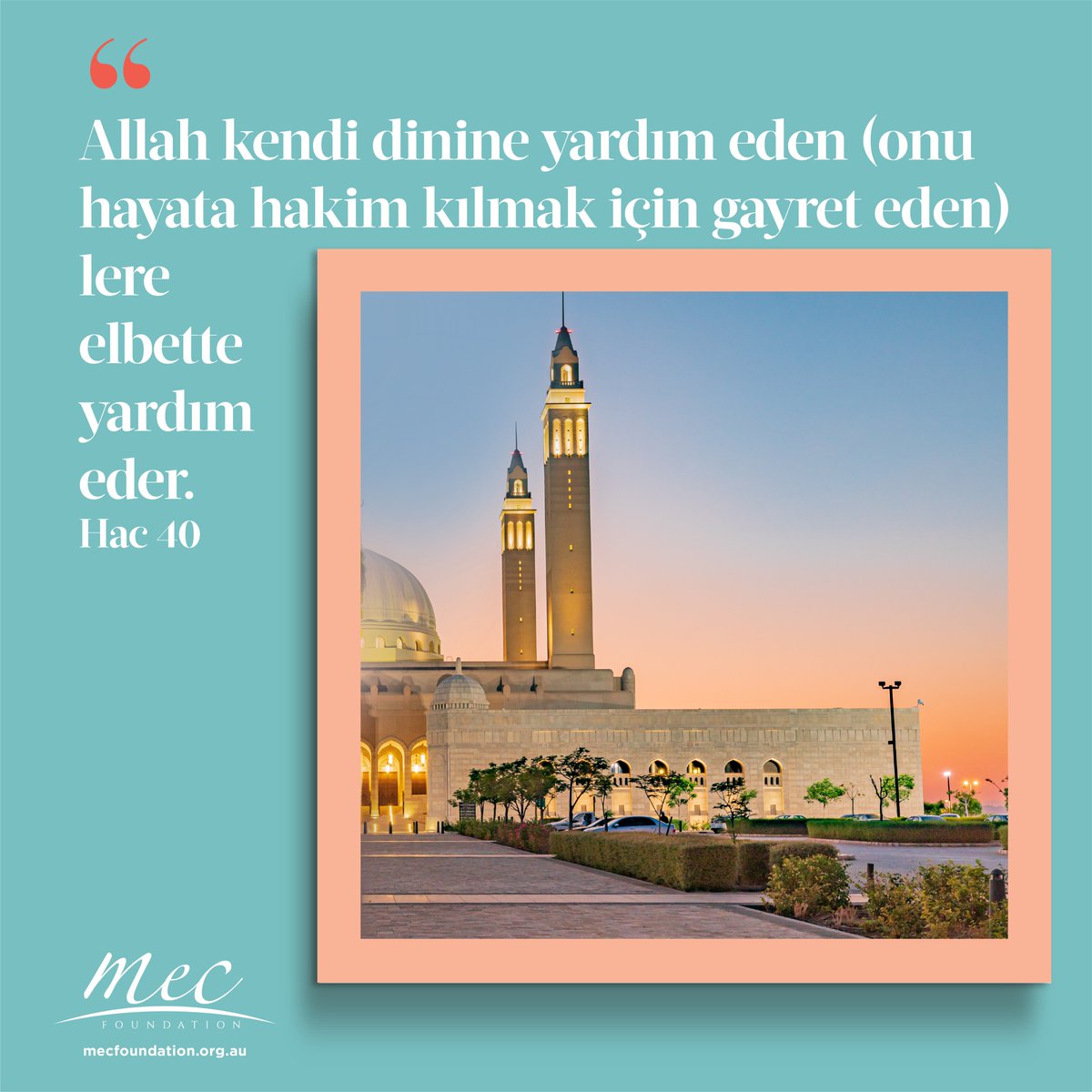 mecvakfi's tweet image. Allah will surely help those people who help Him. (Al-Hajj 40)

mecfoundation.org.au

#DoItForTheSakeOfAllah #DoItProperly