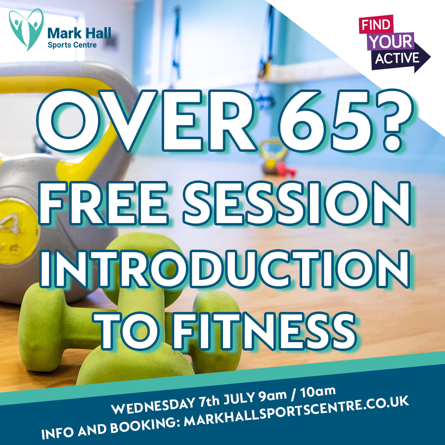 Calling all over 65s! 📢 Come and #FindYourActive at our FREE Introduction To Fitness sessions this Wednesday! 🤸 Full info and booking on markhallsportscentre.co.uk 
<a href="/ActiveEssex/">ActiveEssex</a> 

<a href="/activeharlow/">Find Your Active Harlow</a>  <a href="/yourharlow/">Your Harlow</a> <a href="/myharlow/">MyHarlow-Harlow Shops Guide & Community News</a> <a href="/BigUpHarlow/">#BigUpHarlow</a> <a href="/HarlowCouncil/">Harlow Council</a> @halfon4harlowMP