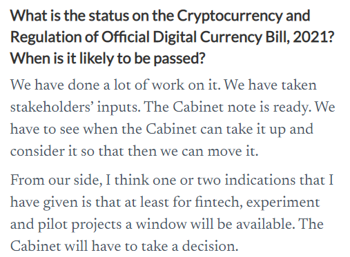 Finance Minister Nirmala Sitharaman on Cryptocurrency &amp; Regulation of  Official Digital Currency Bill, 2021.

Suspense Continues...