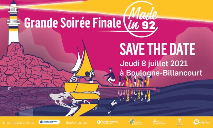 J- 3 avant la GRANDE SOIREE FINALE MADE IN 92 ❗
📆Rendez-vous le 8 juillet prochain à Espace Landowski de <a href="/Ville_BoulogneB/">Ville de Boulogne-Billancourt</a> pour découvrir les 20 finalistes lors de la Grande Finale du concours #Madein92 📩

▶️ Voter en ligne pour le Prix de l'internaute: ow.ly/VuhF50FoO6f