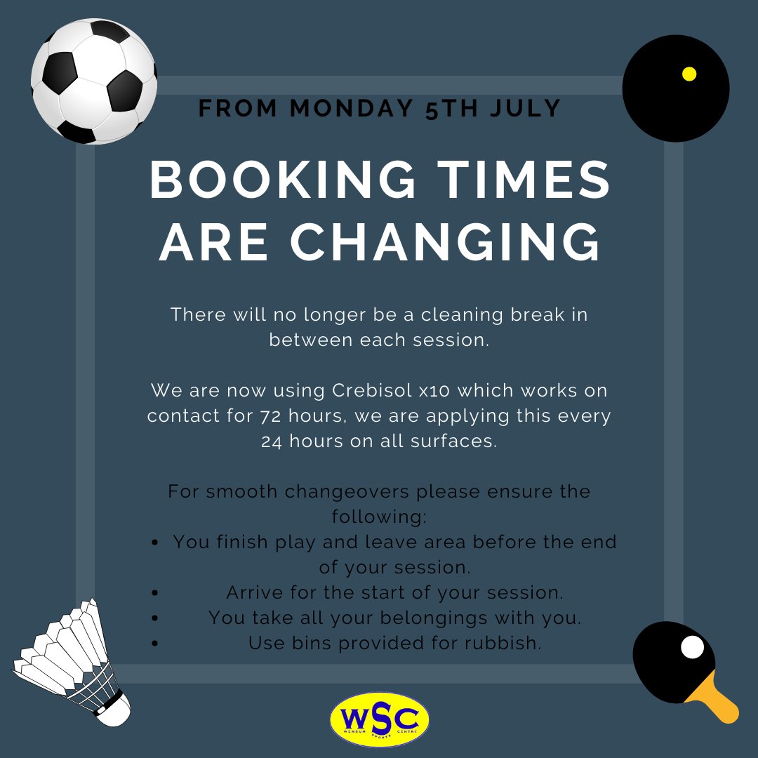 From today there will no longer be cleaning breaks in between bookings. Please be courteous to other players at change over times.