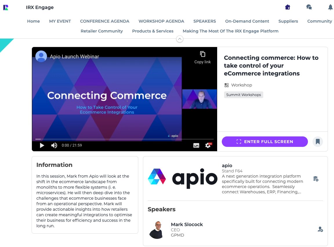_apio's tweet photo. You can now access the Apio session at #IRXEngage (@etailexpo )! 👉 https://t.co/mGZeS3tmW8

#events #networking #innovation #ecommerce #ipaas #middleware #integrations #getapio #takecontrol #connectingcommerce #removethefriction #seamlessoperations #apioperations https://t.co/rU172f0omd