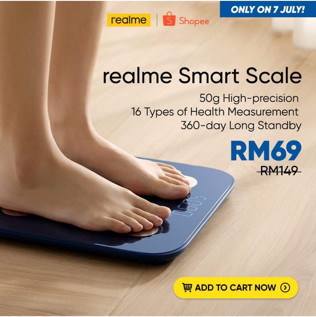 TipsJimat's tweet photo. Untuk kawan-kawan yang sedang menjaga berat badan dan mencari Smart Scale, 

Korang boleh intai RealMe Smart Scale hanya RM69 (U.P RM149). 

Promo bermula dan hanya pada 7 Julai 2021!

Dapatkan di Shopee 👉🏻https://t.co/lmi0UNirt4

#Shopee77MidYearSale https://t.co/WaoqVNztVw
