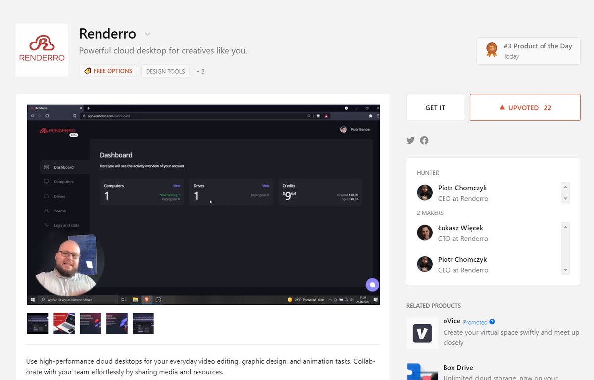 RenderroCloud's tweet photo. We are live on Product Hunt! Come check us out and spread the love. Our team will be around all day to answer your questions and comments! 🔥

For those who do not know what Product Hunt is. This is a curation of the best new products, every day.

➡️ https://t.co/A0UckME2eC ⬅️ https://t.co/kNbLbdGUPp