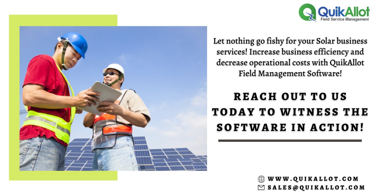 clara_ghosh's tweet image. Let nothing go fishy for your #solar business! Increase business efficiency and decrease operational costs with #QuikAllot #FieldTechnicianManagementSoftware!

Reach out to us today to witness the software in action! bit.ly/3dpvCZT