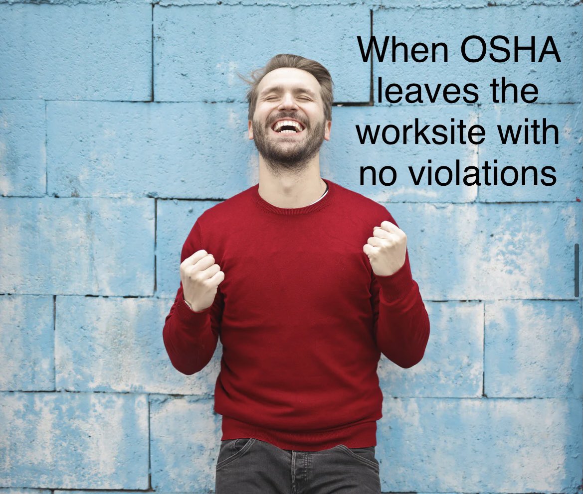 SafetyBran's tweet image. Happy Monday!

When OSHA leaves the worksite with no violations! 

#safetyfirst #safetycareer #safetymanagers #safety #safetytips #safetyprograms #safetypro #safetyprofessionals #oshaisthisok #osha #oshaapproved #oksafetypros #occupationalsafety #occupationalsafetyandhealth