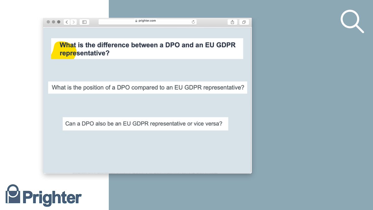 What is the position of a DPO compared to an #EU GDPR #representative?

Learn when you need to appoint a #DPO and when you need to have a #GDPR Representative. Remain #compliant!

Visit prighter.com/product/gdprre… for more information.