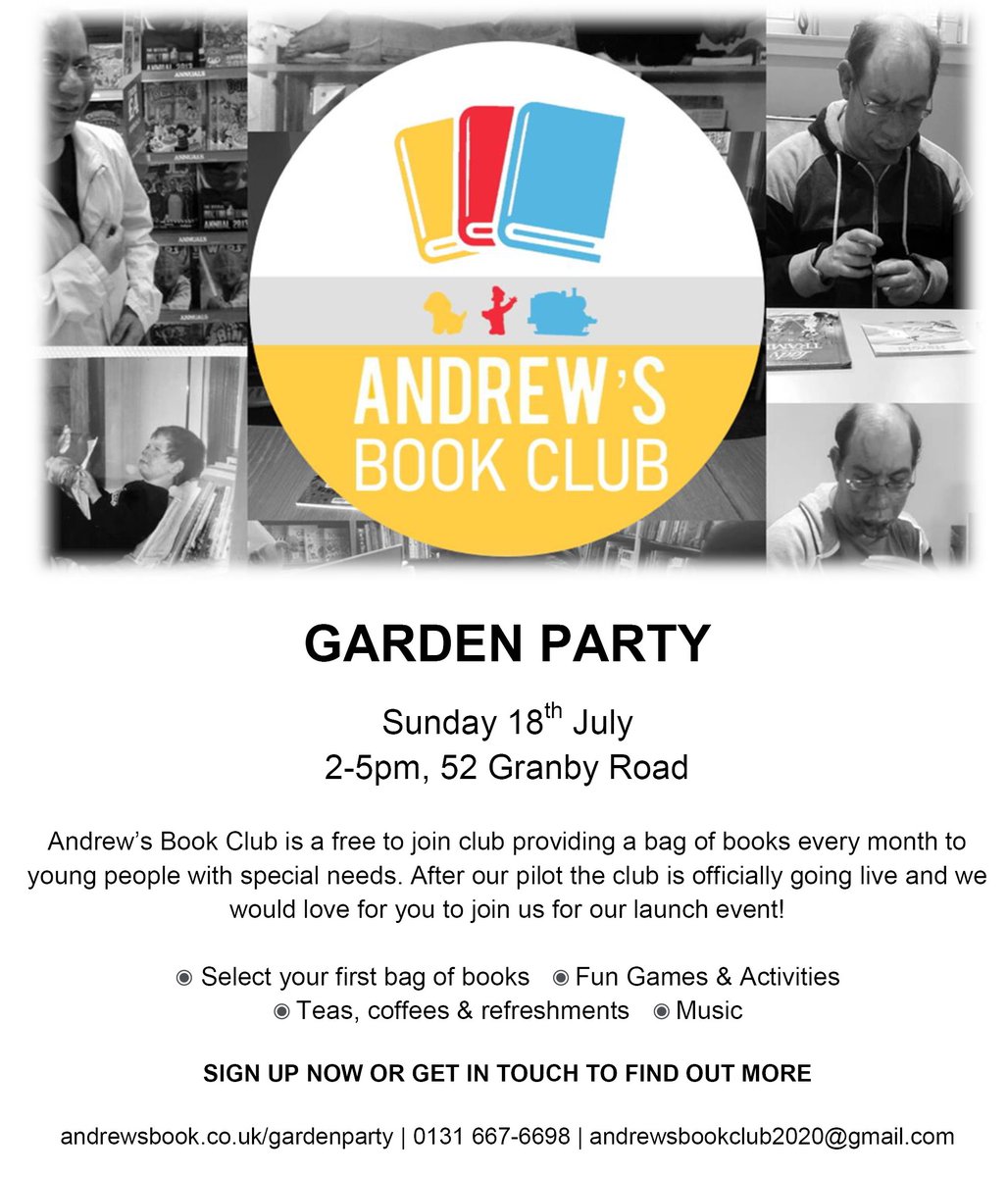 evoc_edinburgh's tweet photo. Andrew’s Book Club, a free to join club providing a bag of books every month to young people with special needs, is going live! Sign up for their Garden Party launch event on 18 Jul (2pm - 5pm) and find out more: https://t.co/yTFqJWBYmy @AndrewsBookClub https://t.co/s3Vb6cdY3M