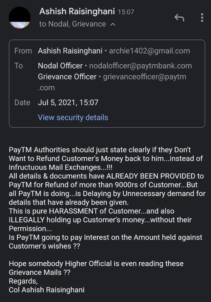 @Paytm continues Harassment of Customer & Holding up of Customer's money Illegally for almost a Month now...without Permission.
Hope Authorities are listening !!??
@paytmbankcare @Paytmcare @PaytmBank 
Plz assist...@CimGOI @PMOIndia
@DoC_GoI 
#PayTM 
#ConsumerGrievance