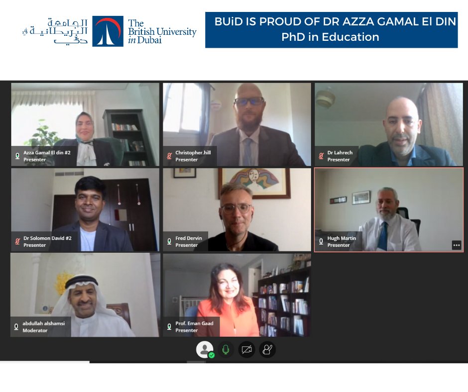 Congratulations to Dr Azza Gamal El Din, supervised by Dr Solomon Arulraj David, for passing the PhD VIVA in #Education. External examiner Prof Fred Dervin, University of Helsinki, Finland. Internal examiner Dr Christopher Hill, Chair Dr Abdelmounaim Lahrech. https://t.co/KXXnLOSecs