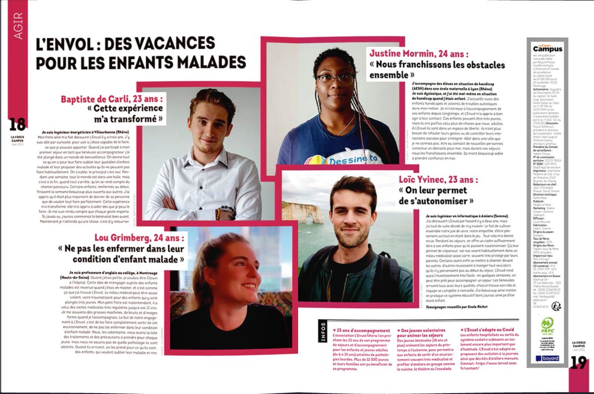 "L'ENVOL : des vacances pour les enfants malades"🎈Un grand merci à <a href="/LaCroix/">La Croix</a> Campus, ainsi qu'à nos 4 bénévoles, Baptiste, Lou, Justine et Loïc, pour cet article et ces magnifiques témoignages de leur expérience à L'ENVOL.💛L'article est à lire ici👉bit.ly/2SMCfkq