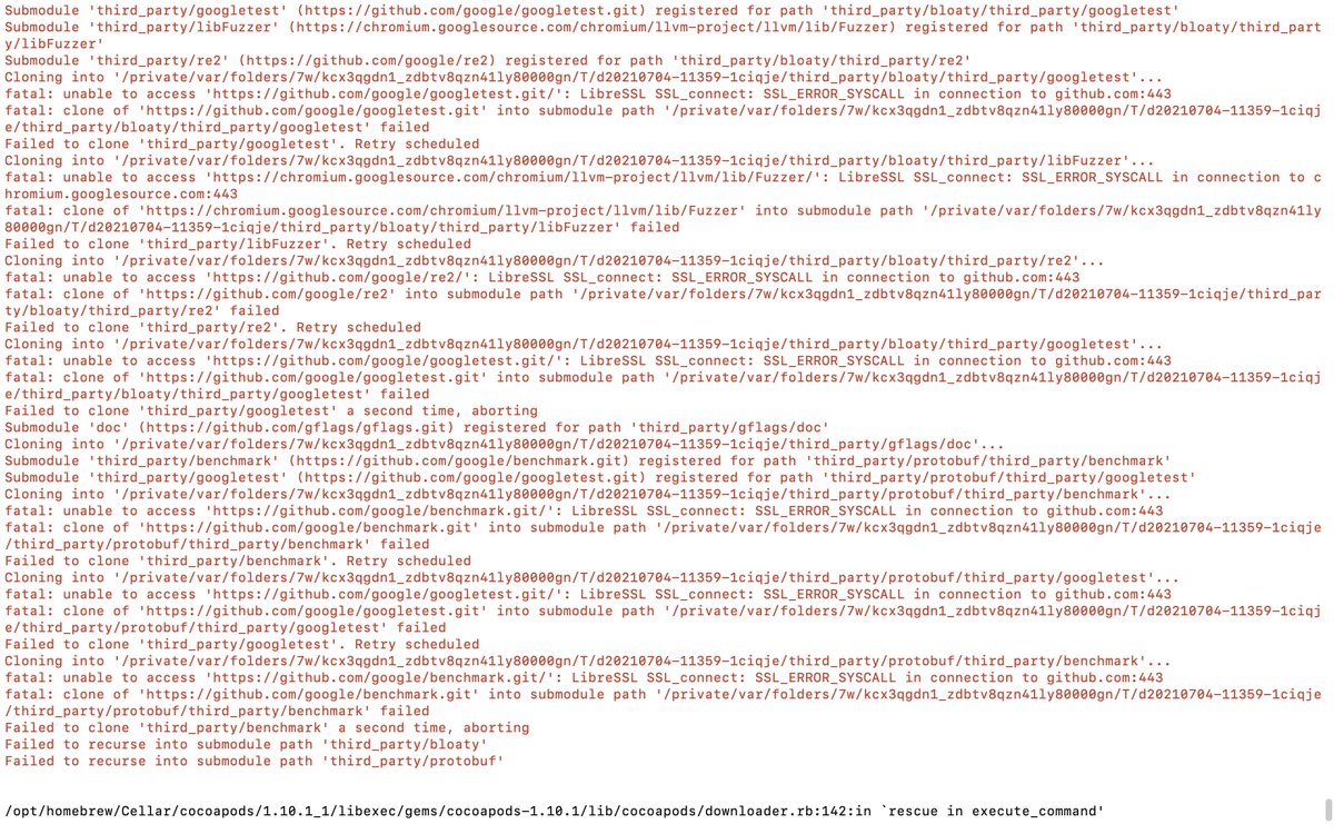 JS2KPB's tweet image. m1 macでcocoapods使ってpod installしたときに
gRPC-coreのインストールでエラー吐いてインストールできない、、、
解決策知ってる方いますか?
#Swift
#Xcode
#cocoapods