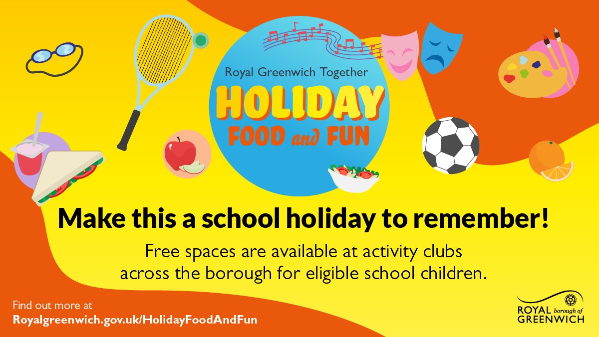 🆕 Make this a summer to remember with #HolidayFoodandFun!🌞 

We're funding free holiday club places for children who receive free school meals through our Holiday Food and Fun Programme!  

🔍 Find out more at royalgreenwich.gov.uk/holidayfoodand…