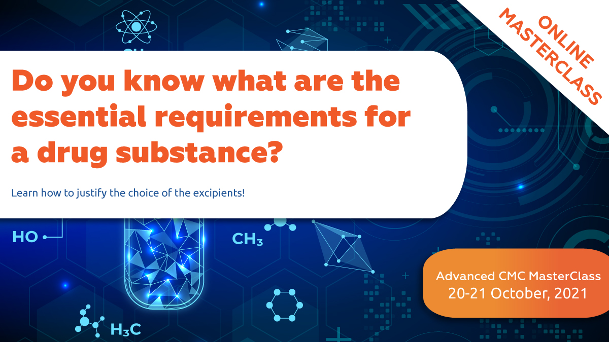 Join our upcoming Advanced CMC MasterClass which will be held ONLINE on 20-21 October, 2021!
More info: bit.ly/3jPonBf

#digitalhealthcare #digitalhealth #biopharma  #pharmaceutical #biopharmaceuticals #biopharmaceutical  #pharmaceuticals #cmc #advanced