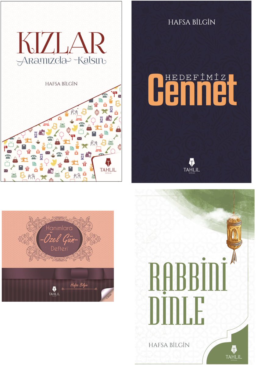 4 kişiye sırasıyla:
- Kızlar Aramızda Kalsın
- Hedefimiz Cennet
- Hanımlara Özel Gün Defteri
- Rabbini Dinle
adlı eserleri hediye ediyoruz.

Şartlar:
- tweeti rt edip beğenmek
- Tahlil yayınlarına dua etmek