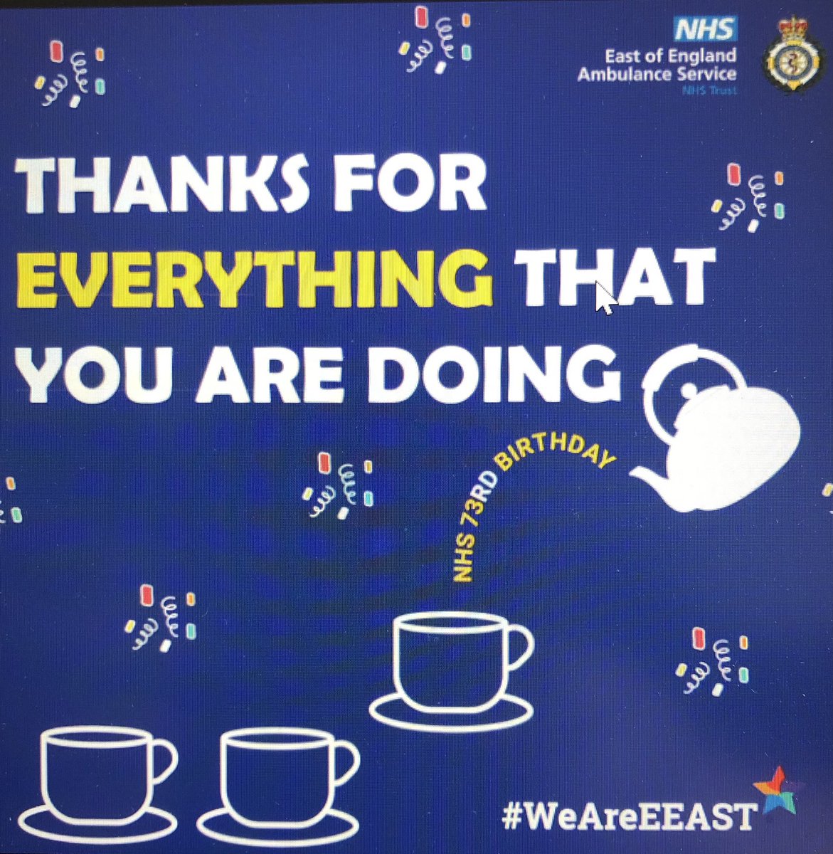 As we celebrate 73 years of our wonderful NHS 👏👏👏 

Big shout out and thank you to all our colleagues and volunteers across the sector 💚🚑💚
#NHSBirthday #WeAreEEAST