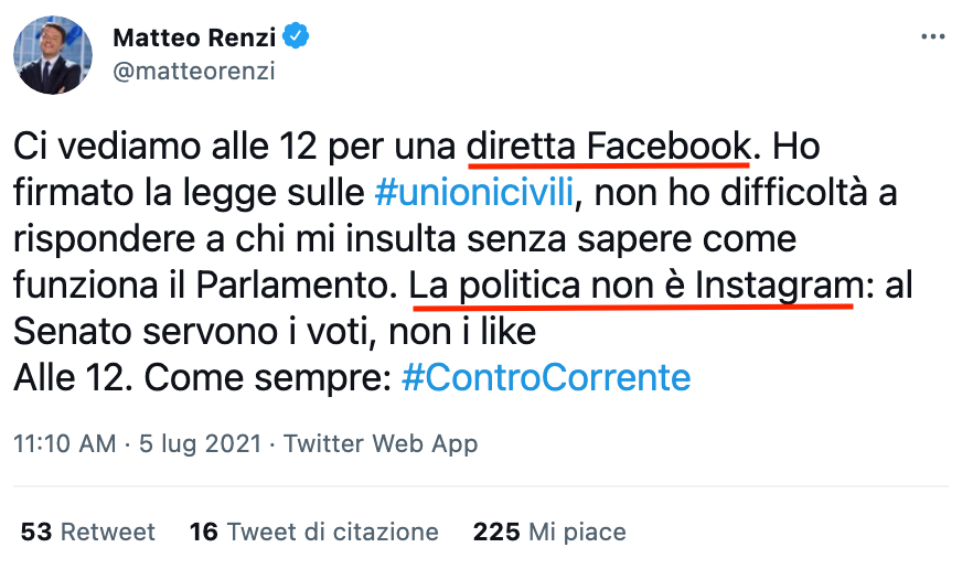 Moonlightshad1's tweet image. E niente.
E' più forte di lui.
La politica non è Instagram ma la diretta su facebook sì.
E ancora danno retta a uno così, gli permettono di dire che lui sa come devono funzionare il parlamento e la politica. 
#renzi 
#5luglio