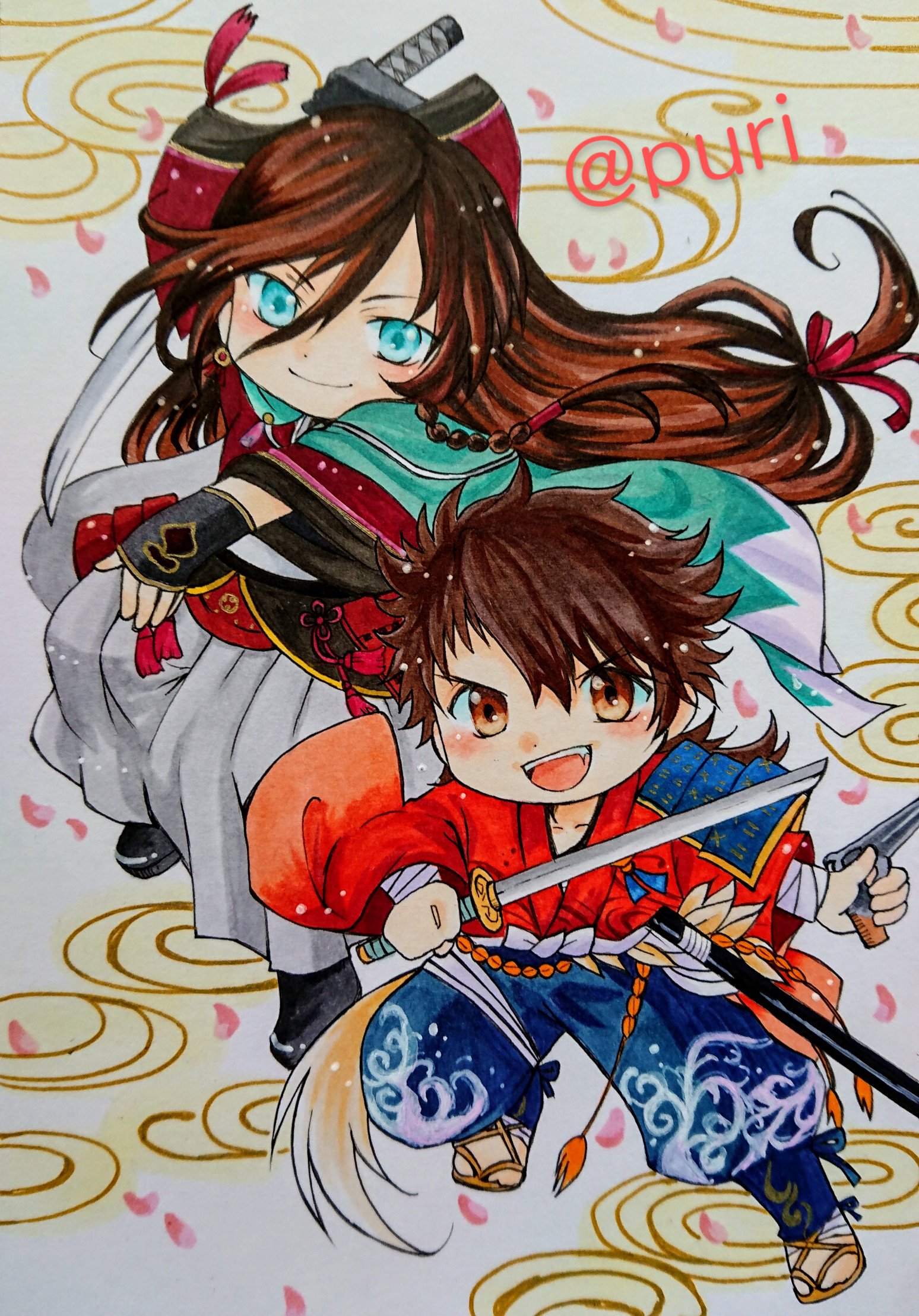 Purineko 兼さん難しかった思い出 Gt Lt とうらぶは服装が大変よのーー 過去絵を投げて絵を描いた気になろうキャンペーン 刀剣乱舞 とうらぶ 刀剣乱舞イラスト 和泉守兼定 陸奥守吉行 デフォルメ コピック アナログイラスト イラスト