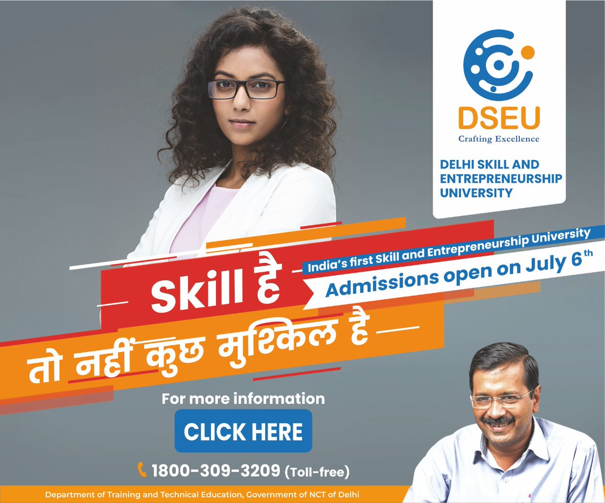 AamAadmiParty's tweet image. India&apos;s 1st Skill &amp;amp; Entrepreneurship University! 

🎓Admission OPEN FROM TOMORROW

👩🏻‍🎓Various Degree &amp;amp; Diploma courses, designed by industry experts

👨🏻‍🏫 Faculty from IITs, IIMs, etc

⚡Be a part of this Skilling Revolution!

Visit: dseu.ac.in @dseu_official #DSEU