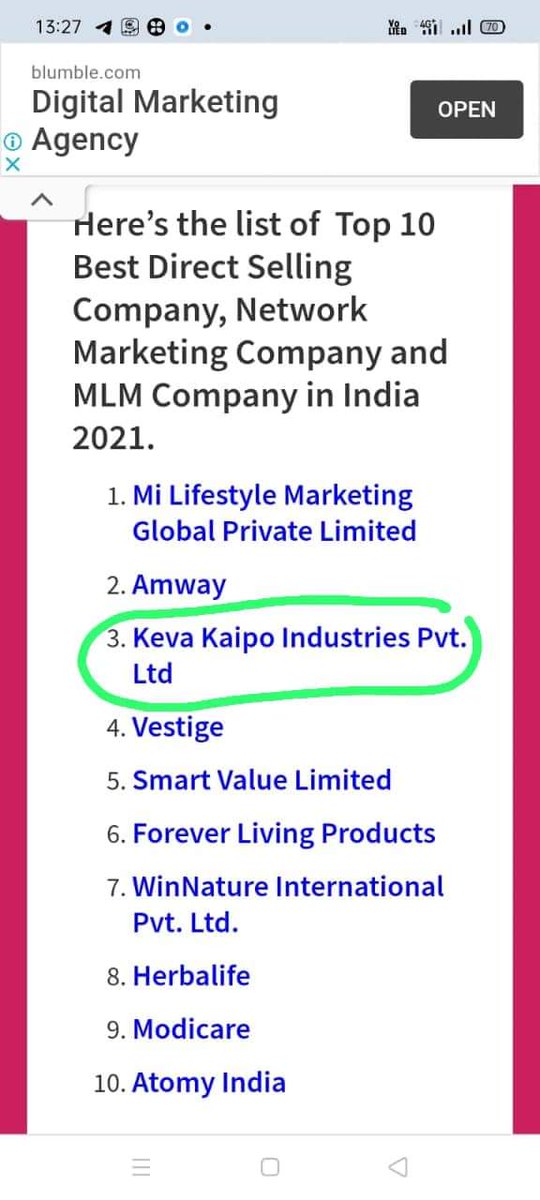 8https://www.topdirectsellingbusiness.com/top-10-direct-selling-company-in-india/  *10टॉप डायरेक्ट सेल्लिंग कंपनी में कीवा का तीसरा स्थान है* हमें गर्व है कि *कीवा* के हम साथ मे काम करते है।
🌹🌹🌹🌹☺️☺️🙏🙏 Call me 7018504290