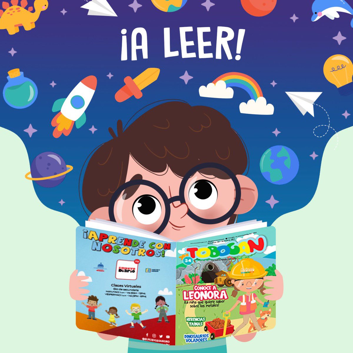 RevistaTobogan's tweet photo. ¡A leer! La mejor manera de activar tu imaginación es leer. Esta actividad aumenta tu vocabulario y activa tu cerebro, ya que mientras vas leyendo te vas imaginando todo. También, aprendes a sentir y a reconocer diferentes emociones, al ver las historias de otros personajes.#Leer https://t.co/wp9FMIeiQ4