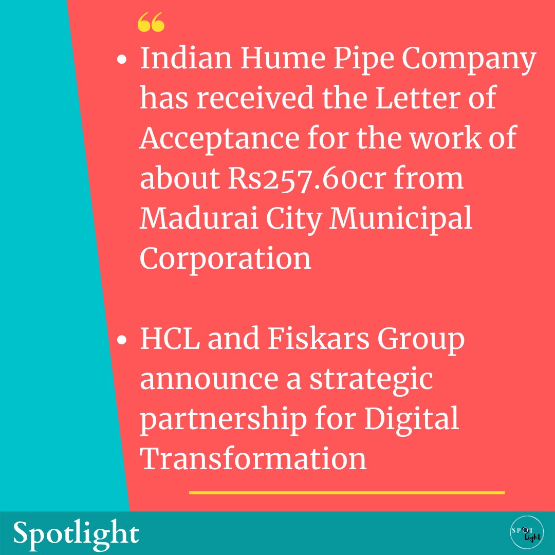 WeeklySpotlight's tweet image. Check out the stocks that will be in focus during trade today based on recent and latest news developments.

#StockMarket #Nifty #nifty50 #tatasteel #IndiaPesticides #Share #investing #Investment #hcltech #HCL
