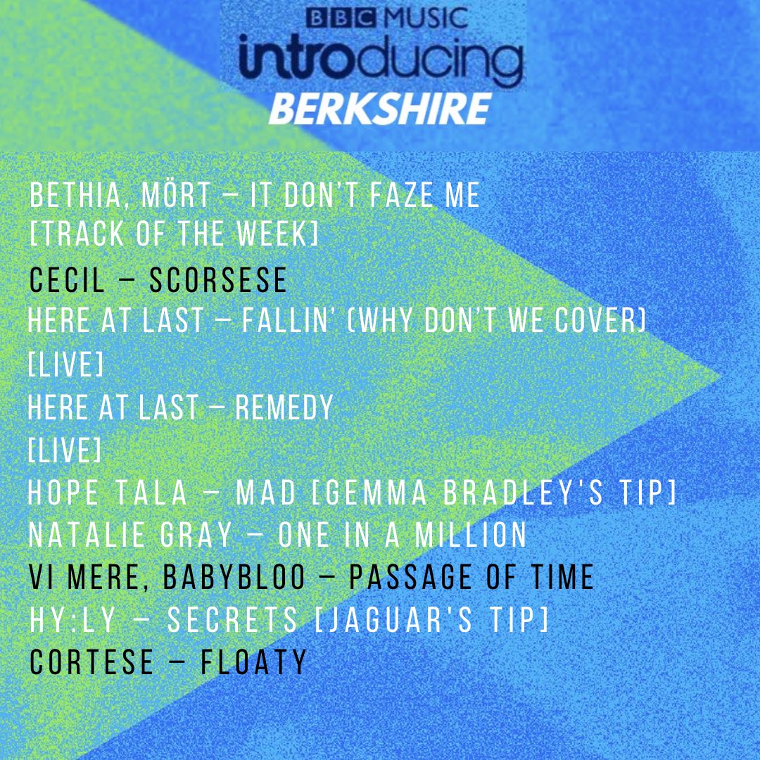 I’m sure no one missed my @bbcintroducing show on Saturday at 8pm - but just in case you did, you can catch up below👇 + Tune in tonight from 6-10pm: I’m back on @BBCBerkshire, playing that @hereatlastband session and @OfficialBethia’s Track Of The Week! bbc.co.uk/sounds/play/p0…