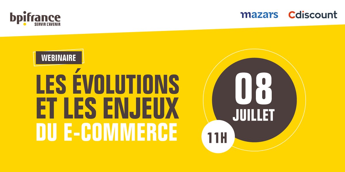 Bpifrance's tweet photo. [Save the date] "Les évolutions et les enjeux du e-commerce"
🗓 Jeudi 8 juillet à 11h, retrouvez les experts @MazarsenFrance &amp; @Cdiscount, accompagné par @Bpifrance lors d'un webinaire sur le secteur du #ecommerce.
Inscrivez-vous juste ici 👉 https://t.co/mFc8pPBvE6
#Innovation https://t.co/bAMGmUvqax