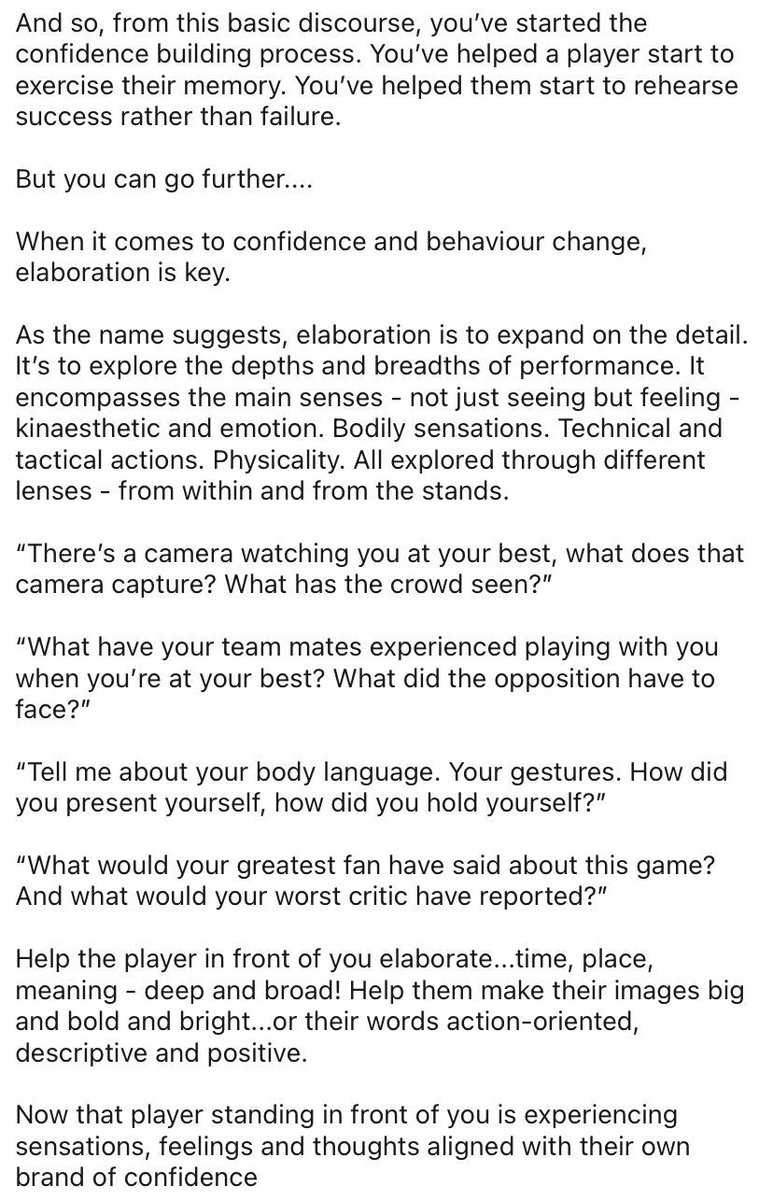 My short post on how to help a player develop their confidence...

Key coach communication skills:

-asking the right questions
-listening and prompting
-elaboration