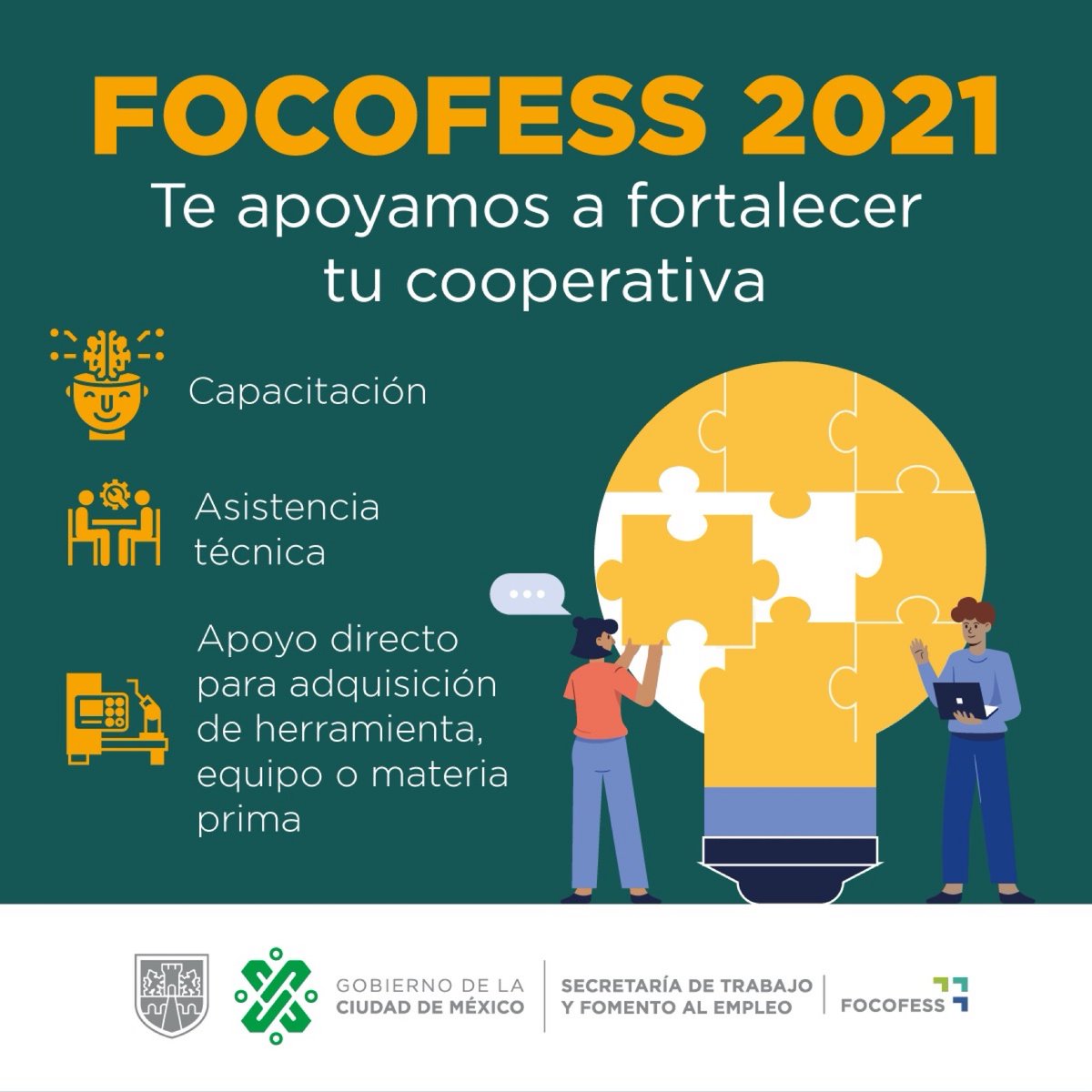 TrabajoCDMX's tweet photo. 📌 ¿Tienes una #Cooperativa?
👀 Está abierta la 3ª convocatoria del programa #FOCOFESS2021 para fortalecimiento de empresas sociales.
Apoyo hasta $150,000 para:
👉 Capacitación
👉 Asistencia técnica
👉 Herramienta, equipo o materia prima.
Registro en ➡️ https://t.co/b9WT9vbS0j https://t.co/qxq48SgJzK