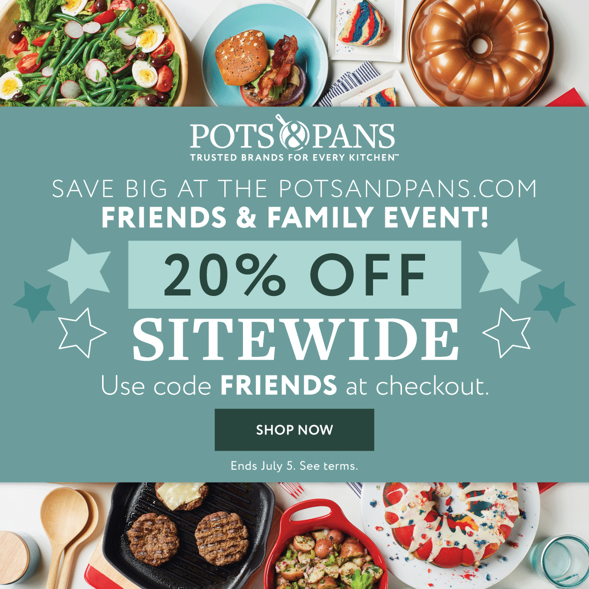 PotsandPans's tweet photo. Last chance to shop our Friends &amp; Family Event! The sale ends tonight!  Save 20% on EVERYTHING with e code FRIENDS.
https://t.co/9ohF2rXLV7 https://t.co/8YFoBM8po3