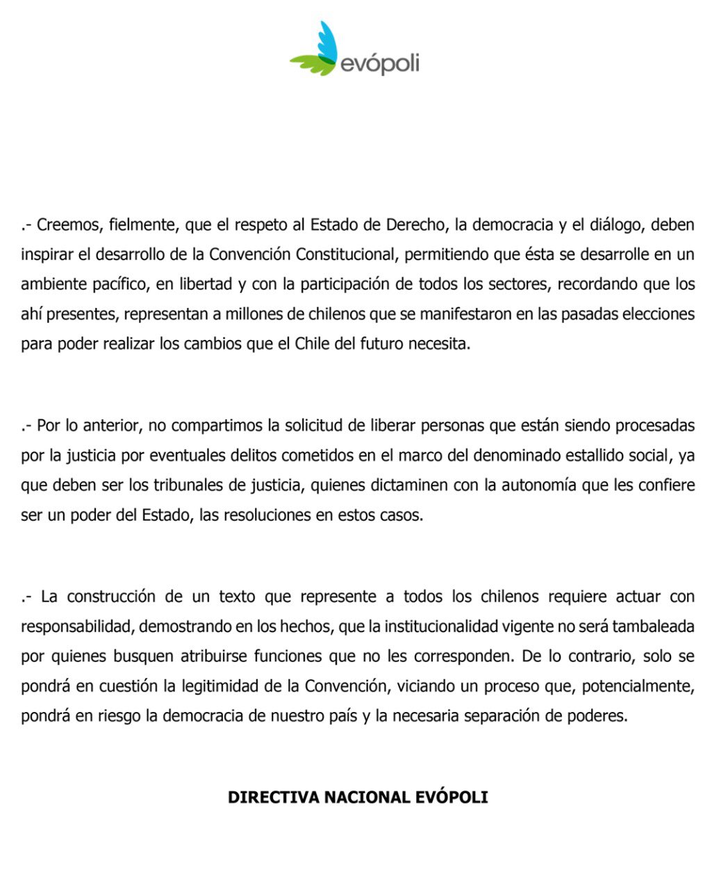Evopoli On Twitter Compartimos Declaracion Publica Respecto Al Desarrollo De La Convencion Constitucional