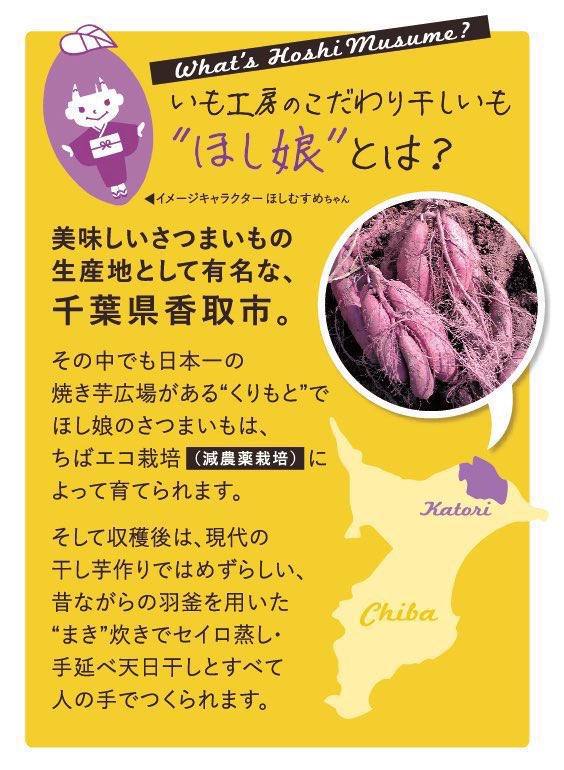 تويتر いも工房 على تويتر さつまいもだけの自然な甘さと じっくり熟成した柔らかさ そのままでも 軽く焼いても 美味しく召し上がれる こだわりの 手づくりほし芋 ほし娘 Amazonでの通販もございます T Co L2l56tryhv ほし芋 ほし娘 千葉県