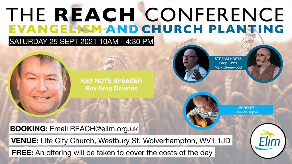 elimREACH (@elimreach) on Twitter photo Now then, it’s time to start booking your tickets for THE REACH CONFERENCE. It’s really easy to do so, just send an email to: reach@elim.org.uk
#ChurchPlanting #Evangelism #Elim Now then, it’s time to start booking your tickets for THE REACH CONFERENCE. It’s really easy to do so, just send an email to: reach@elim.org.uk
#ChurchPlanting #Evangelism #Elim