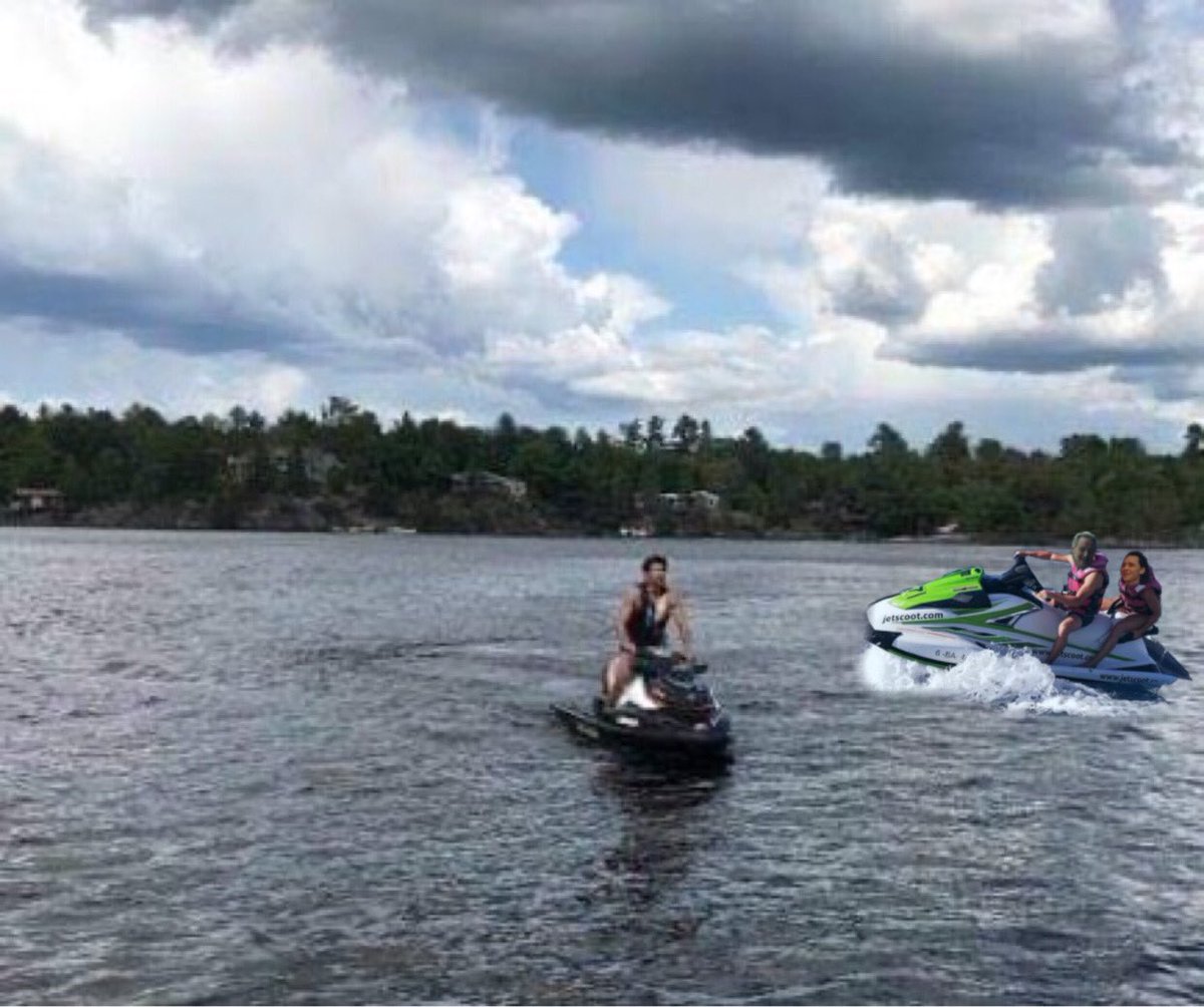 lokislocation's tweet photo. Loki and Mobius is with Simu Liu and they're riding a jet ski. https://t.co/CndWs4gghR