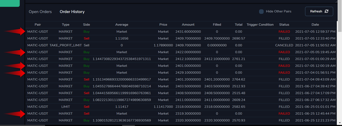 Mak_40's tweet photo. @coin_panel Can you please help? Market orders are failing so often making the service unreliable and inconsistent. This also happens with full trade orders. I would love to continue subscription of the service but its impossible for me with this issue. https://t.co/3Fc6rawFWg
