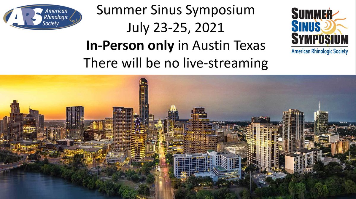 AmRhinoSociety's tweet photo. Summer Sinus Symposium is only 3 weeks away!
Reserved hotel rooms are near capacity.
Come see your friends and colleagues again at The Best Sinus Course in the World!
Austin Texas, July 23-25, 2021
Register here: https://t.co/PXAlUKyL68 https://t.co/CrzQwnIB3t