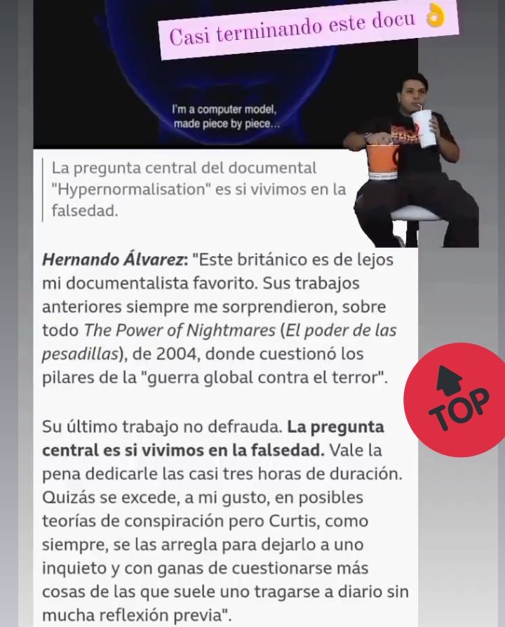 I_am_Andrea_ok's tweet image. Viniendo a caso de un tweet que respondí hace 2 minutos, este es el último #documental que vi, recomiendo si son de gustarles los de conflictos armados, política y tal. Año 2016 de la BBC. #Hypernormalization