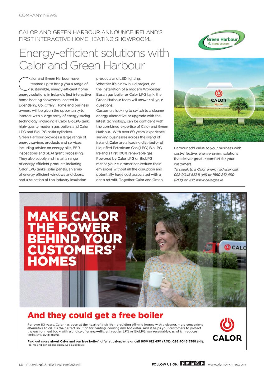 calorireland's tweet photo. Check out this month’s issue of @plumbingmag to read about @GreenHarbour1 opening Ireland's very first interactive home heating energy showroom, located in Edenderry, Co. Offaly. Read the full article at https://t.co/pVKREXFoyZ

#PlumbingandHeating #CalorBioLPG https://t.co/TMWLQF8zkB