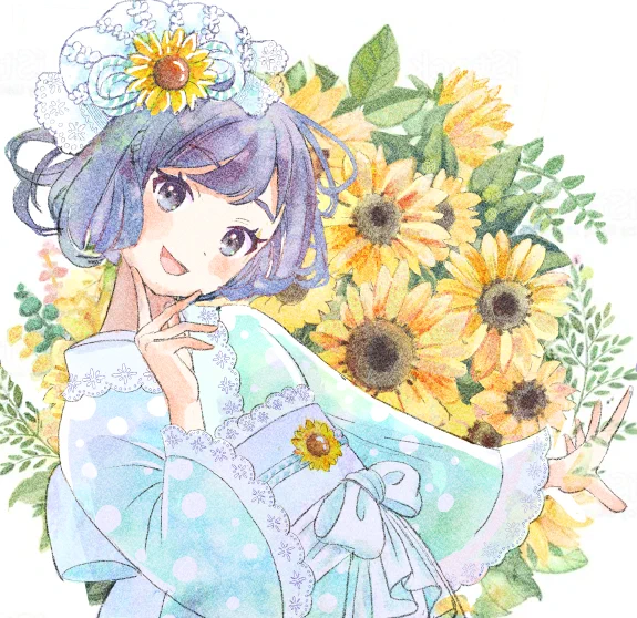 「向日葵」
完成です。

何通りも出来てしまい自分では選べず、迷いに迷いツンちゃん(@5FbTJP7SpOuOLAV)にご意見を頂き4枚アップさせて頂きました! 
