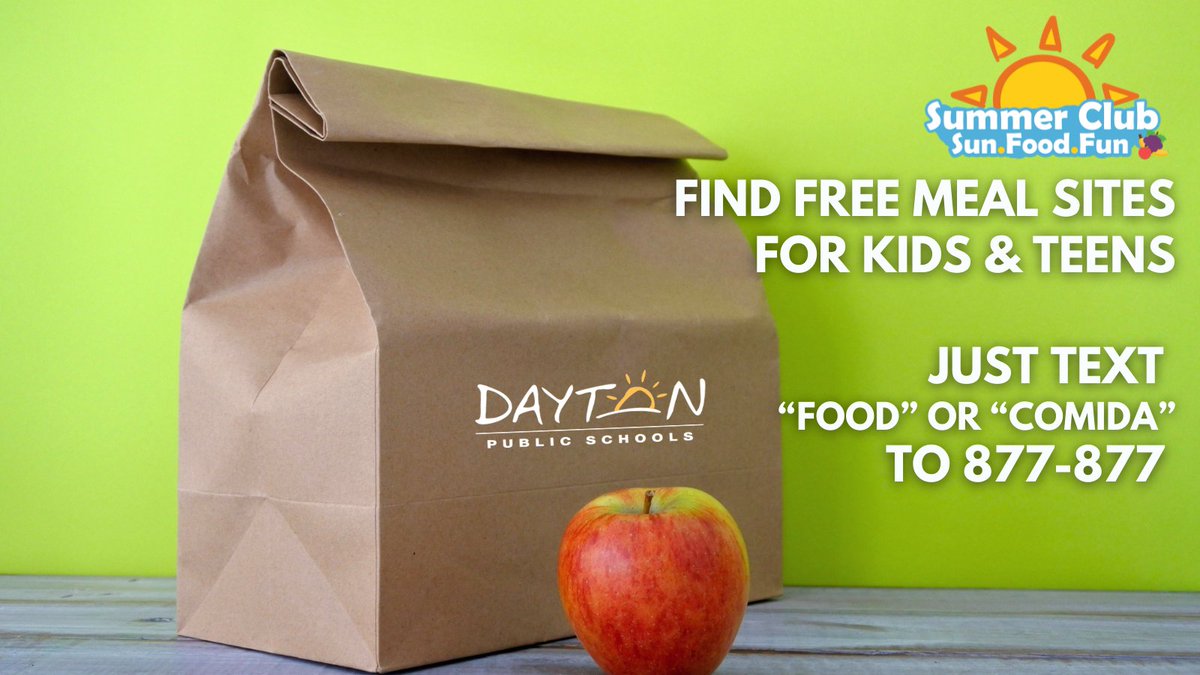 DaytonSchools's tweet photo. School’s out for the summer! Help connect eligible children to free meals from July 6 - Aug 6. https://t.co/vrLcxdbgT7 #SummerFoodRocks https://t.co/mj52HVnbjm
