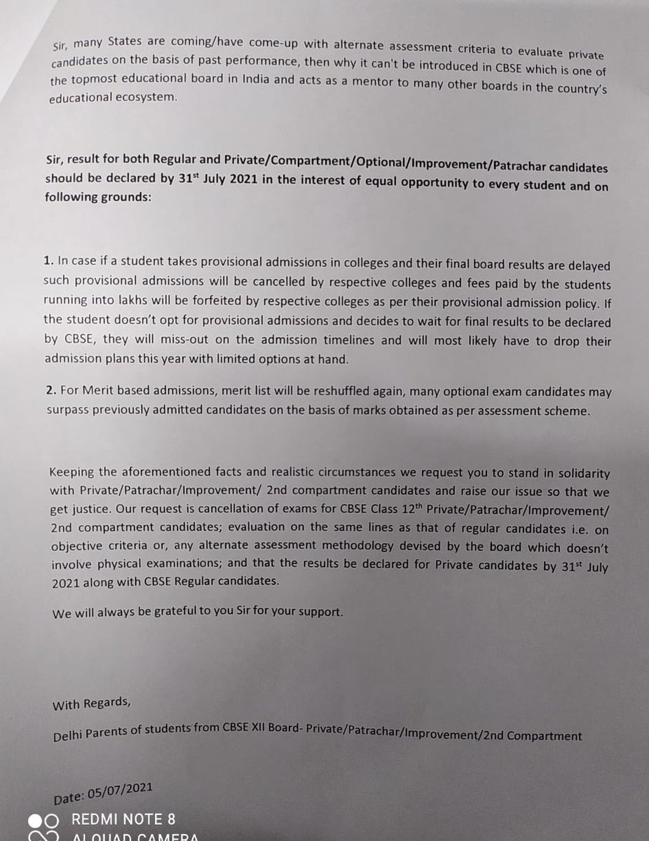ActivistSukhpal's tweet photo. R/Sir @msisodia @Minister_Edu 
Representation on behalf of Delhi Parents of Students' of CBSE 12th Pvt/Patrachar/Compartment/Improvement submitted to ur off today.

Req ur personal &amp; imm intervention.

@CMODelhi
@AdvMamtaSharma 
@ActivistSukhpal 

#CBSEprivateSTUDENTSLIVESMATTER https://t.co/tlyWOQ7Fti