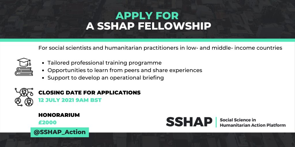 📆APPLY NOW: Call for fellowship applications close on 12 July!

🌎We will pair #SocialScientists with #Humanitarian practitioners in the same region to facilitate &amp; encourage collaboration &amp; knowledge exchange

👉<a href="/IDS_UK/">Institute of Development Studies</a> <a href="/LSHTM_Crises/">Health in Humanitarian Crises Centre, LSHTM</a> #Anthrologica
socialscienceinaction.org/blogs-and-news…